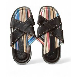 Johnston & Murphy Mens 11 Brown Leather Cross Strap Slide Sandals Comfort